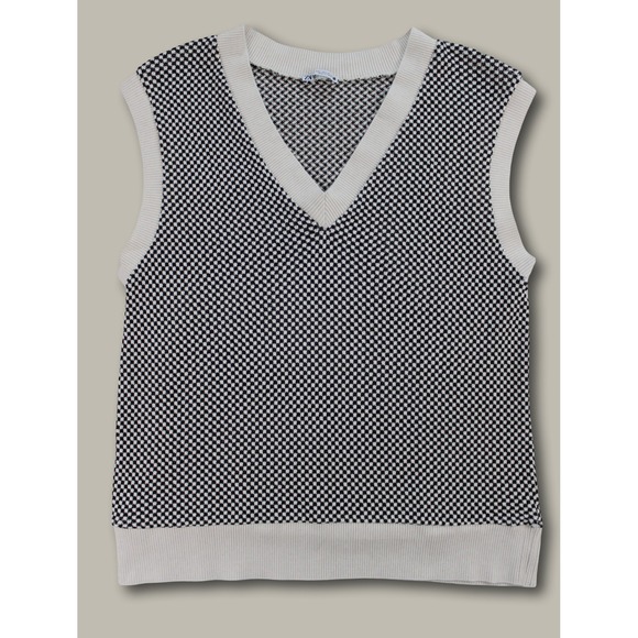 Zara Jackets & Blazers - Zara Retro Preppy Dark Academia Knit Sweater Vest L Black White Micro Pattern